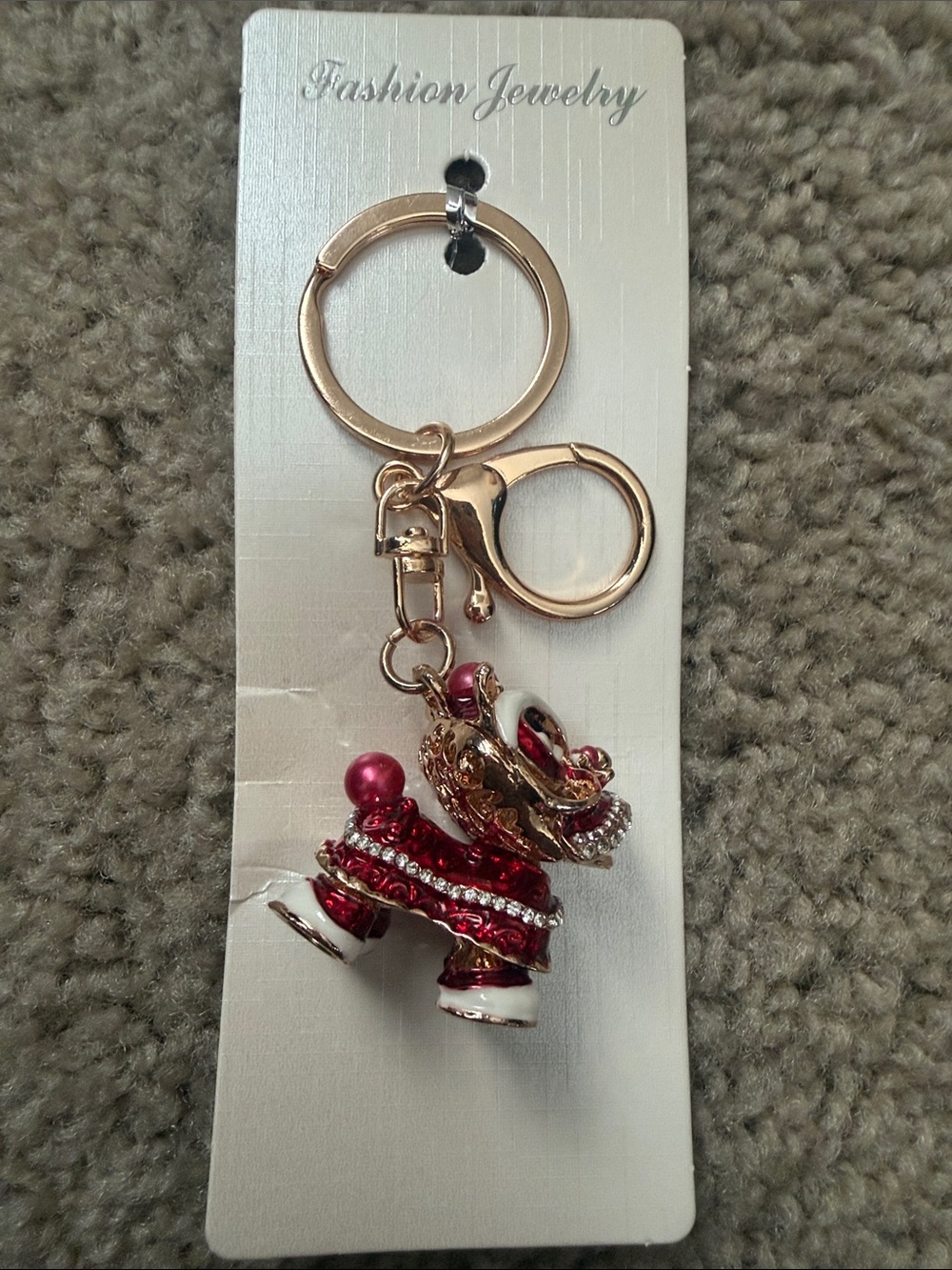 Fashion Jewelry Red & Gold Dragon Charm Keychain